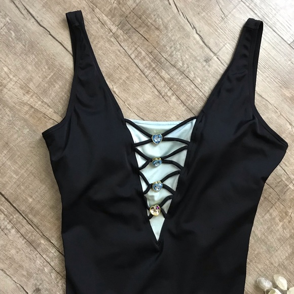 💙💙It Figures! Black & Turquoise One Piece - Picture 2 of 7